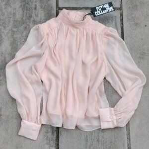 NWT Light Pink High Collared Blouse, Size Small, by "Future Collective"